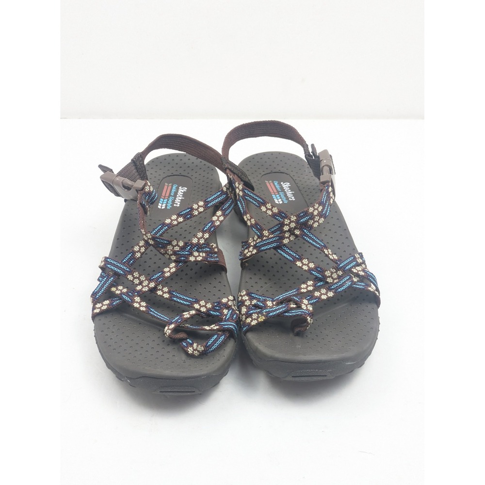 Skechers Women's 7 Brown Blue Strappy Outdoor Sandals Comfort Trail Hiking Shoes